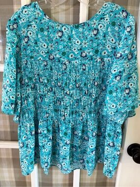 Ann Taylor Factory Teal Floral Blouse